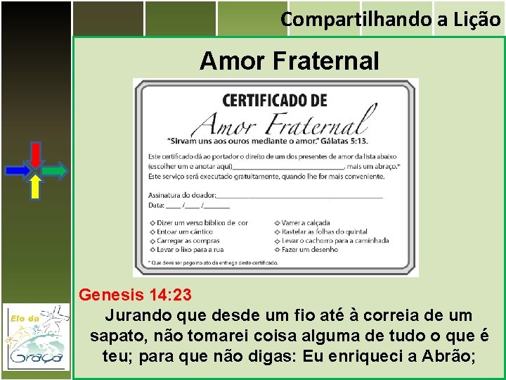 Compartilhando a Lição Amor Fraternal Genesis 14: 23 Jurando que desde um fio até