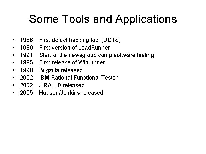 Some Tools and Applications • • 1988 1989 1991 1995 1998 2002 2005 First