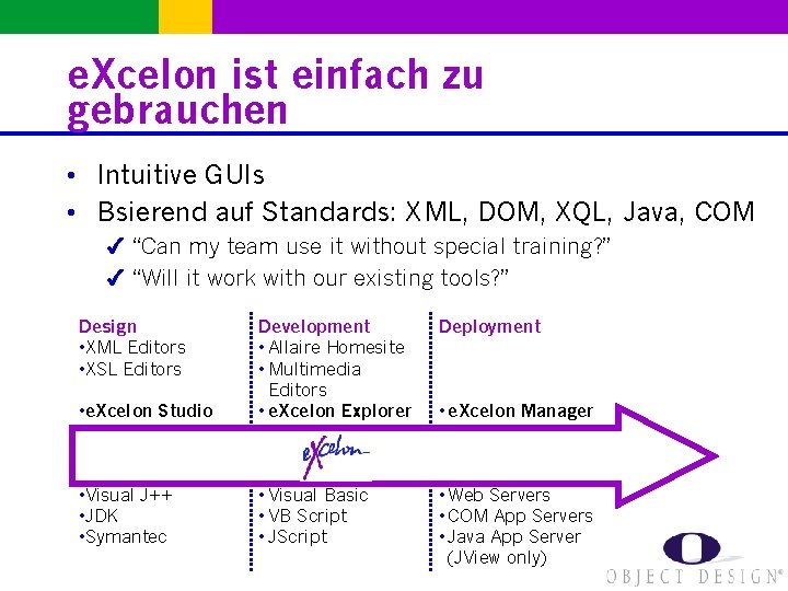 e. Xcelon ist einfach zu gebrauchen • Intuitive GUIs • Bsierend auf Standards: XML,