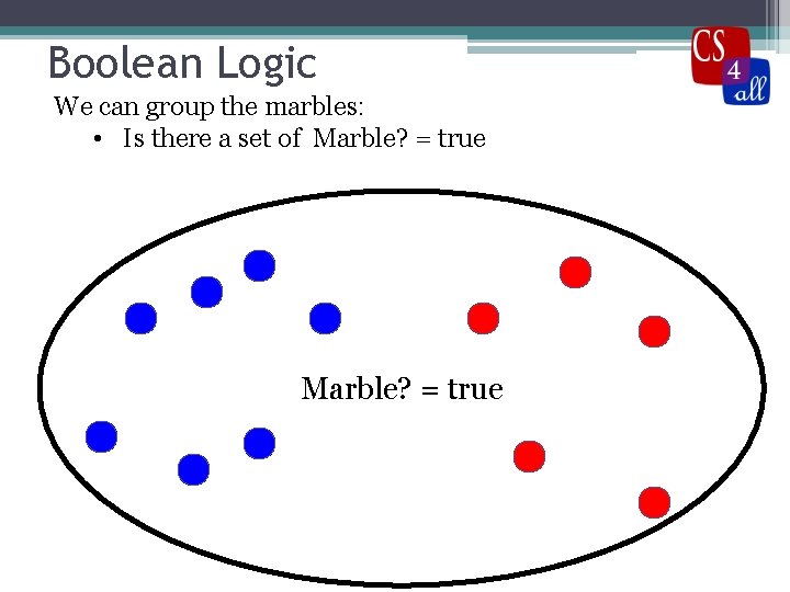 Boolean Logic We can group the marbles: • Is there a set of Marble?