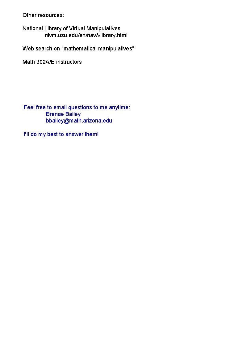 Other resources: National Library of Virtual Manipulatives nlvm. usu. edu/en/nav/vlibrary. html Web search on