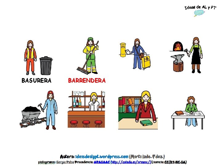 BASURERA BARRENDERA CARTERA HERRERA MINERA CAMARERA LIBRERA ESCRITORA 