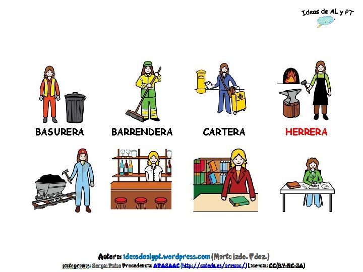 BASURERA BARRENDERA CARTERA HERRERA MINERA CAMARERA LIBRERA ESCRITORA 