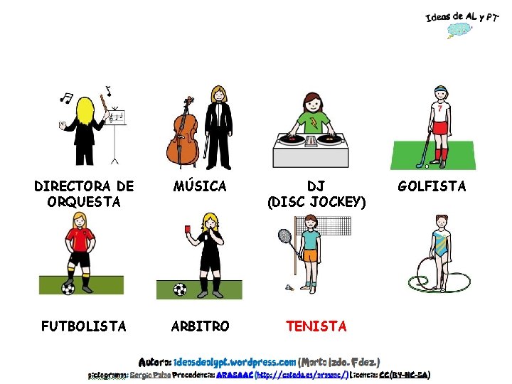 DIRECTORA DE ORQUESTA MÚSICA DJ (DISC JOCKEY) GOLFISTA FUTBOLISTA ARBITRO TENISTA GIMNASTA 