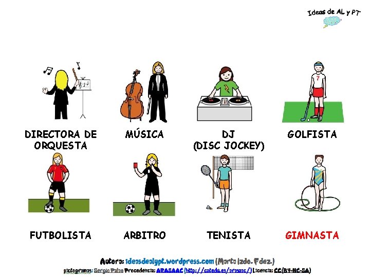 DIRECTORA DE ORQUESTA MÚSICA DJ (DISC JOCKEY) GOLFISTA FUTBOLISTA ARBITRO TENISTA GIMNASTA 