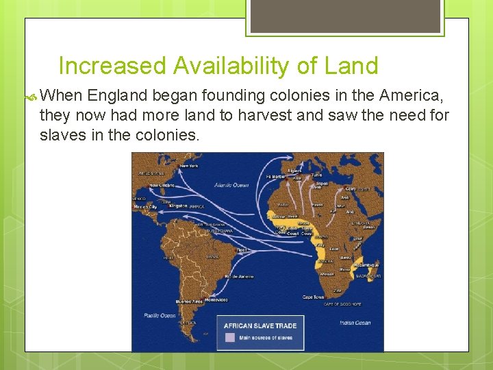 Increased Availability of Land When England began founding colonies in the America, they now