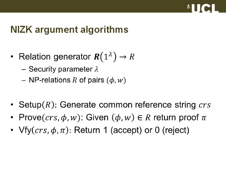 NIZK argument algorithms • 