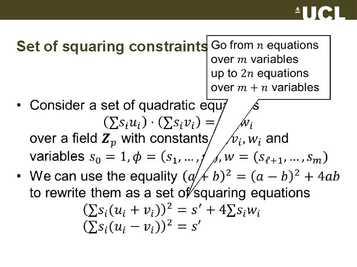 Set of squaring constraints • 