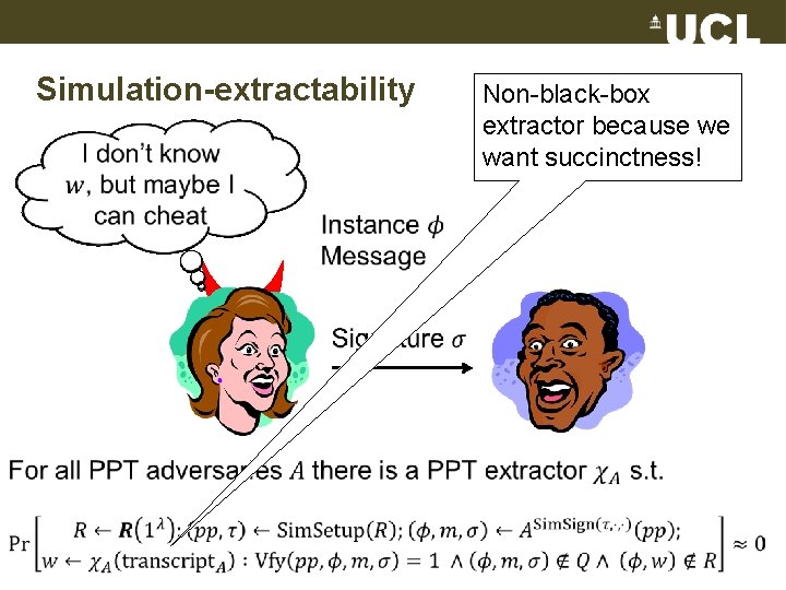 Simulation-extractability Non-black-box extractor because we want succinctness! 