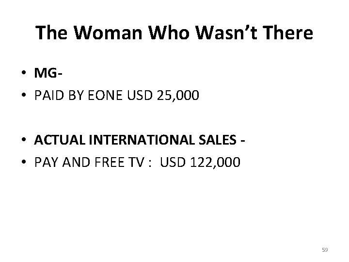 The Woman Who Wasn’t There • MG • PAID BY EONE USD 25, 000