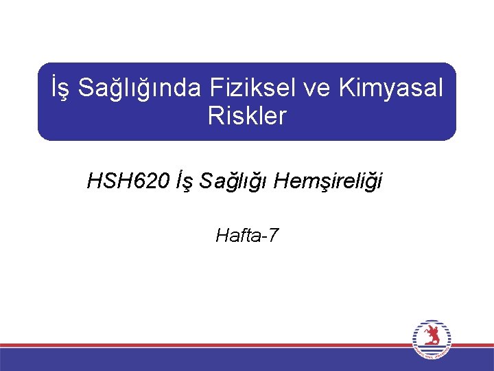 İş Sağlığında Fiziksel ve Kimyasal Riskler HSH 620 İş Sağlığı Hemşireliği Hafta-7 