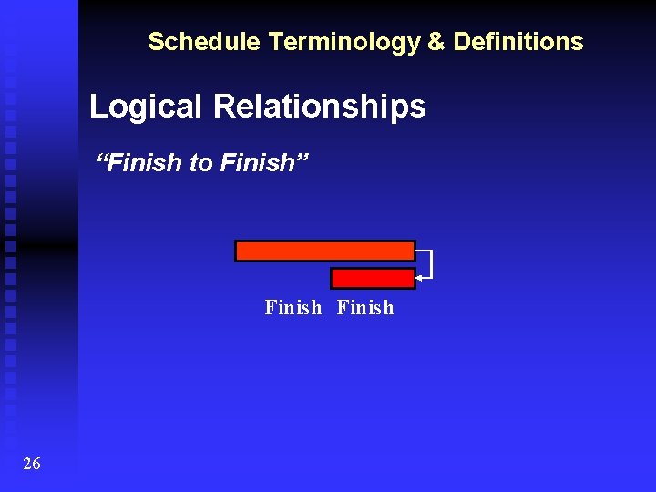 Schedule Terminology & Definitions Logical Relationships “Finish to Finish” Finish 26 