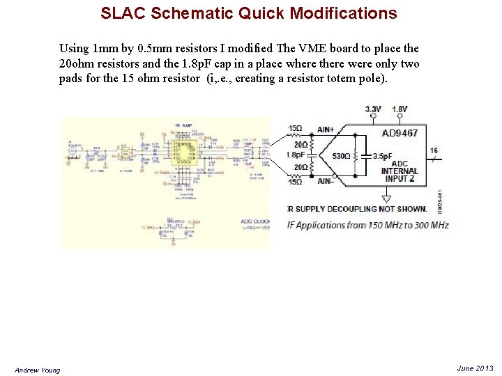 SLAC Schematic Quick Modifications Using 1 mm by 0. 5 mm resistors I modified