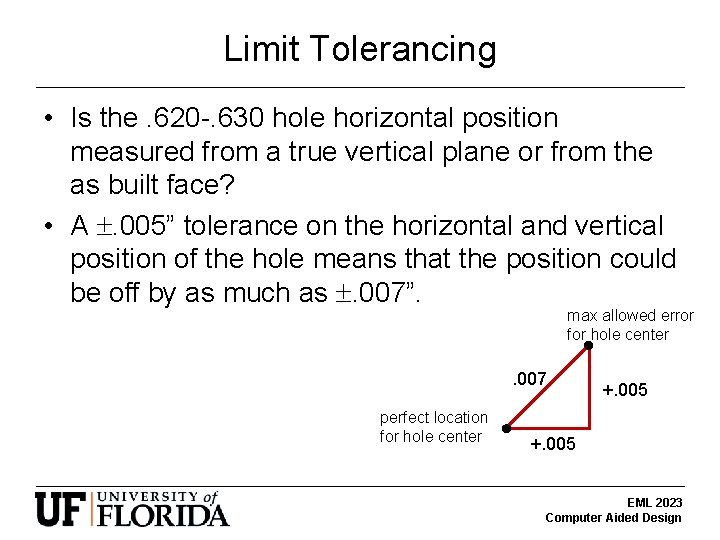 Limit Tolerancing • Is the. 620 -. 630 hole horizontal position measured from a