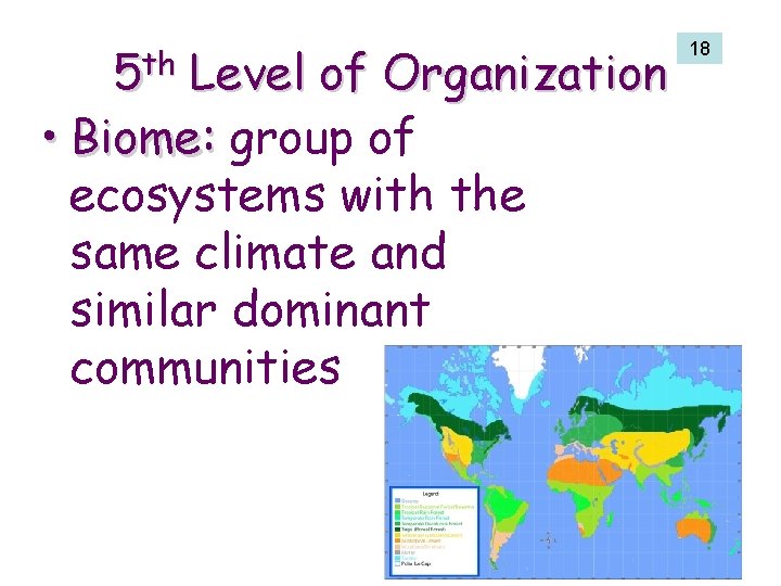 5 th Level of Organization • Biome: group of ecosystems with the same climate