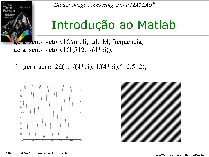 Digital Image Processing Using MATLAB® Introdução ao Matlab gera_seno_vetorv 1(Ampli, tudo M, frequencia) gera_seno_vetorv