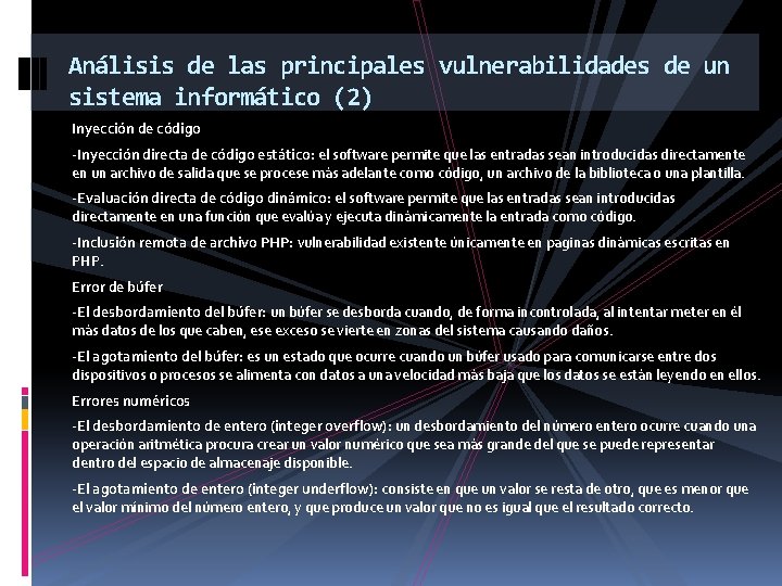 Análisis de las principales vulnerabilidades de un sistema informático (2) Inyección de código -Inyección