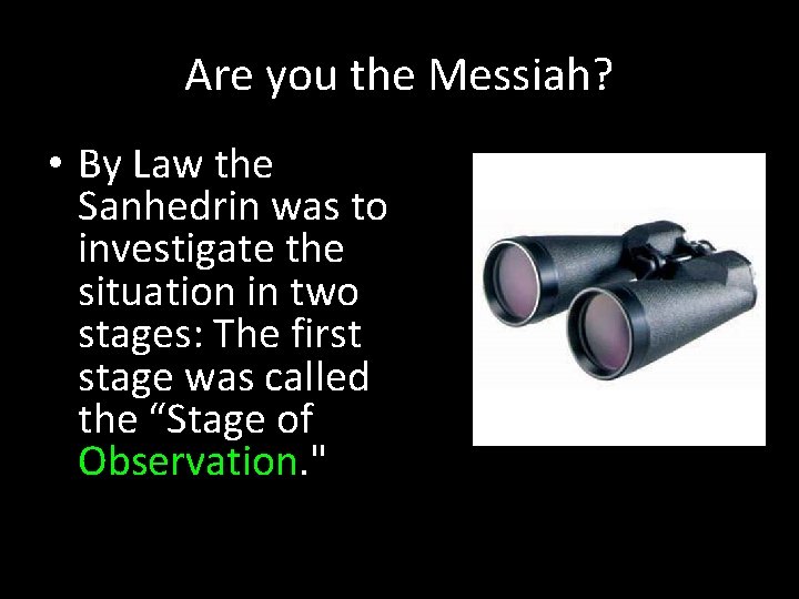 Are you the Messiah? • By Law the Sanhedrin was to investigate the situation