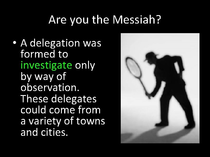 Are you the Messiah? • A delegation was formed to investigate only by way