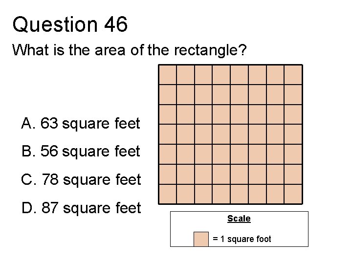 Question 46 What is the area of the rectangle? A. 63 square feet B.