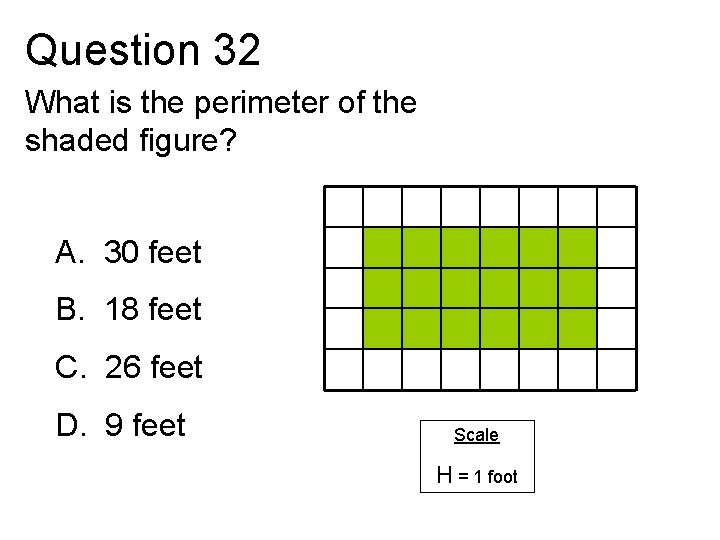 Question 32 What is the perimeter of the shaded figure? A. 30 feet B.