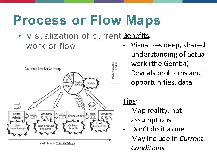 Process or Flow Maps • Visualization of current Benefits: - Visualizes deep, shared work Process or Flow Maps • Visualization of current Benefits: - Visualizes deep, shared work