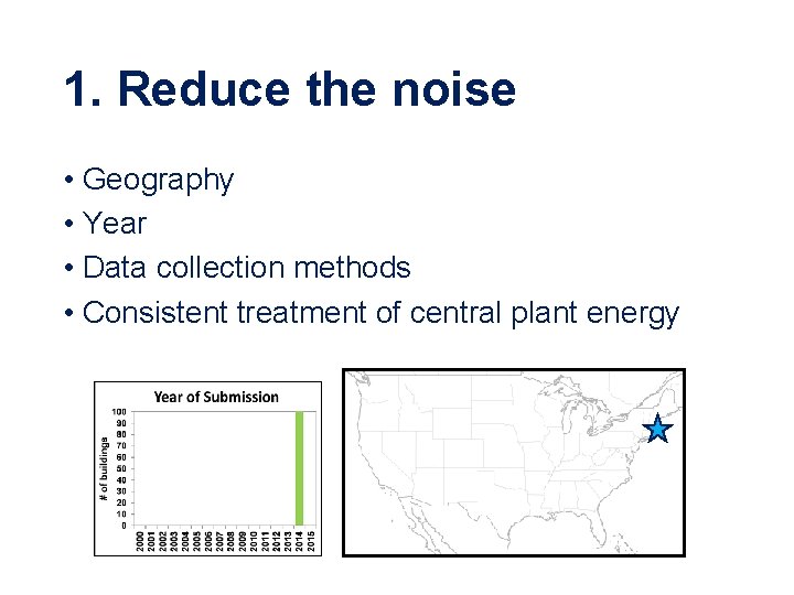 1. Reduce the noise • Geography • Year • Data collection methods • Consistent