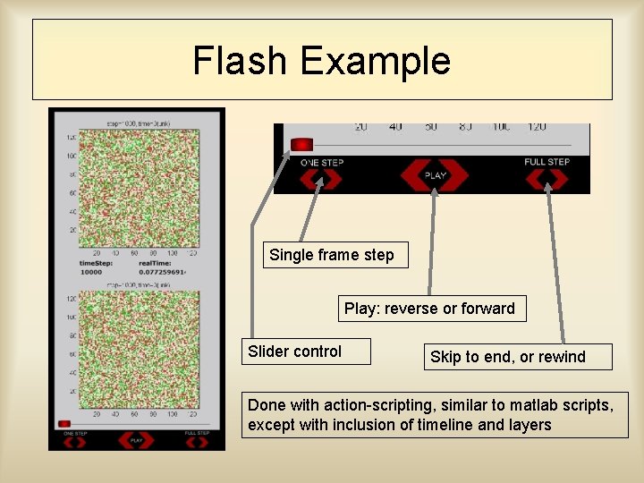 Flash Example Single frame step Play: reverse or forward Slider control Skip to end,
