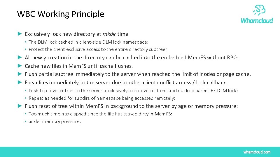 WBC Working Principle ► Exclusively lock new directory at mkdir time • The DLM WBC Working Principle ► Exclusively lock new directory at mkdir time • The DLM