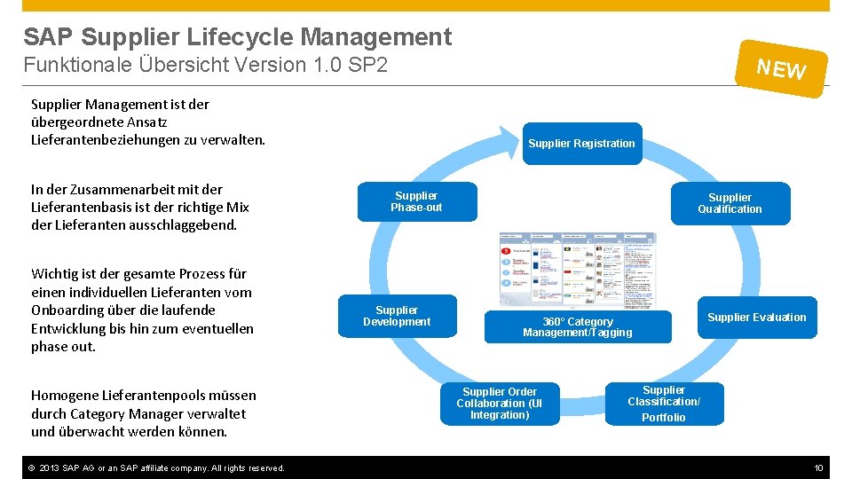 SAP Supplier Lifecycle Management Funktionale Übersicht Version 1. 0 SP 2 NEW Supplier Management