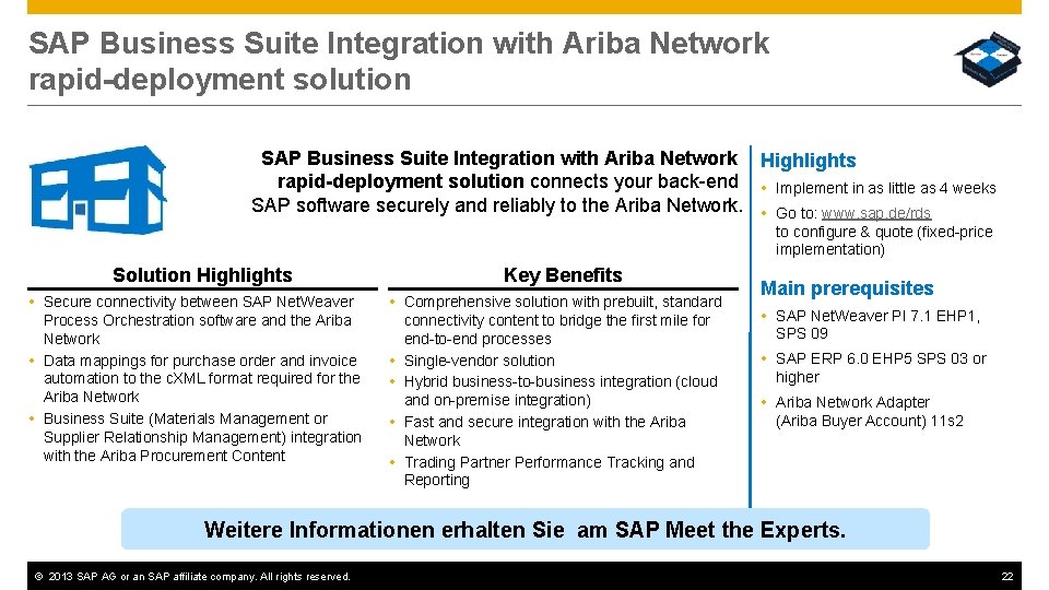 SAP Business Suite Integration with Ariba Network rapid-deployment solution SAP Business Suite Integration with
