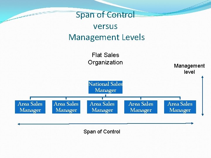 Span of Control versus Management Levels Flat Sales Organization Management level National Sales Manager