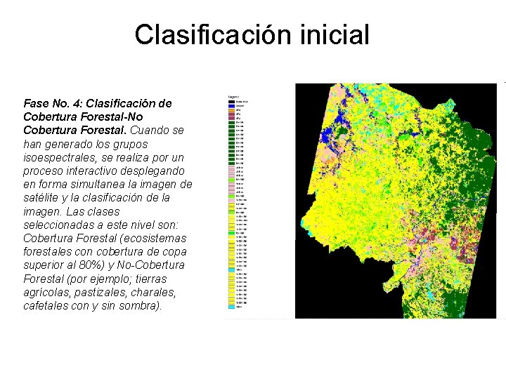Clasificación inicial Fase No. 4: Clasificación de Cobertura Forestal-No Cobertura Forestal. Cuando se han