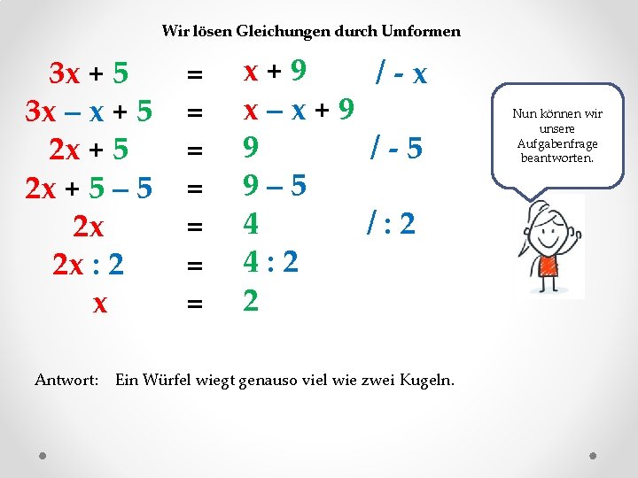 Wir lösen Gleichungen durch Umformen 3 x + 5 3 x – x +