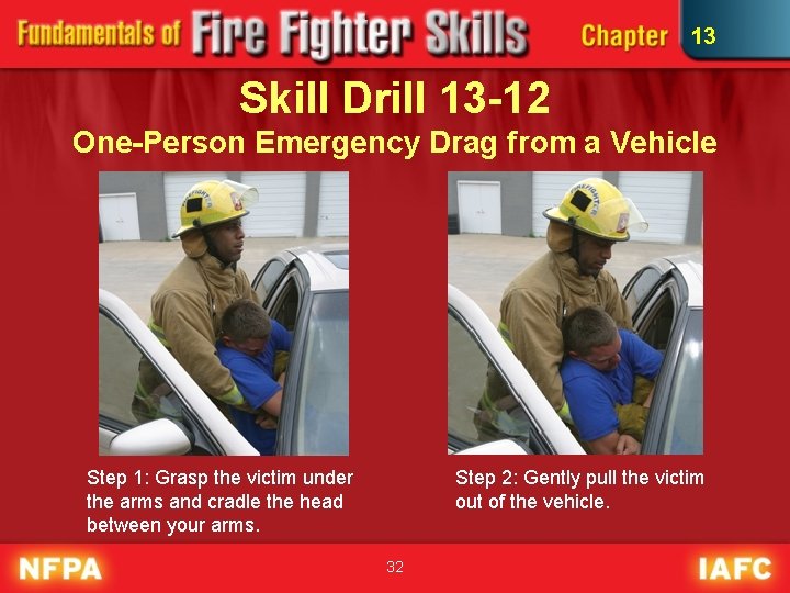 13 Skill Drill 13 -12 One-Person Emergency Drag from a Vehicle Step 1: Grasp