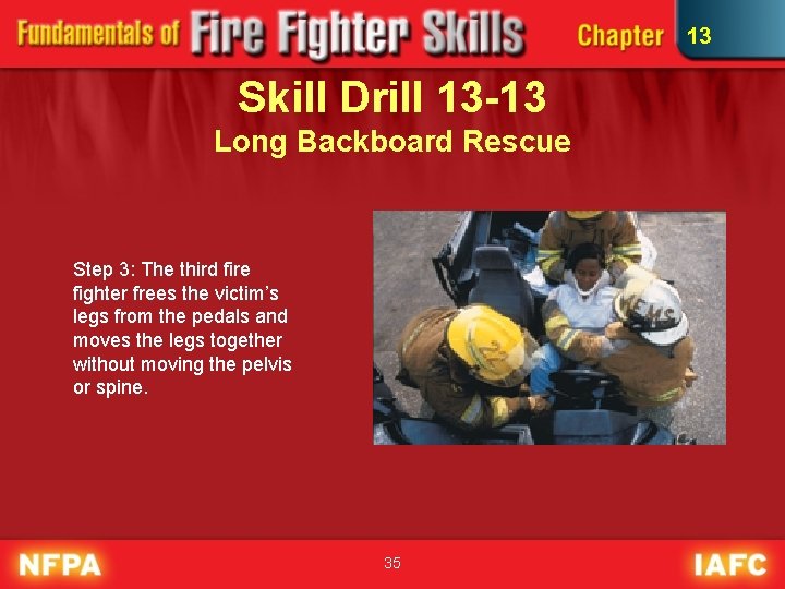 13 Skill Drill 13 -13 Long Backboard Rescue Step 3: The third fire fighter