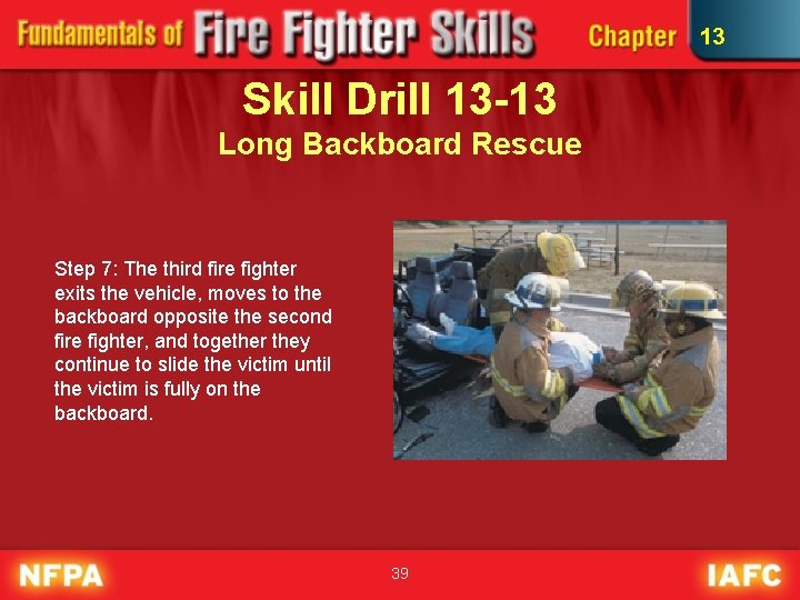 13 Skill Drill 13 -13 Long Backboard Rescue Step 7: The third fire fighter