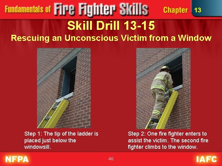 13 Skill Drill 13 -15 Rescuing an Unconscious Victim from a Window Step 1: