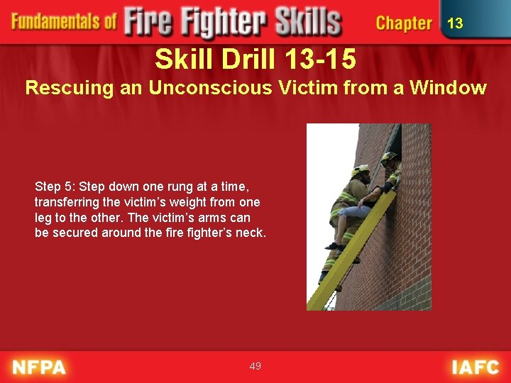 13 Skill Drill 13 -15 Rescuing an Unconscious Victim from a Window Step 5: