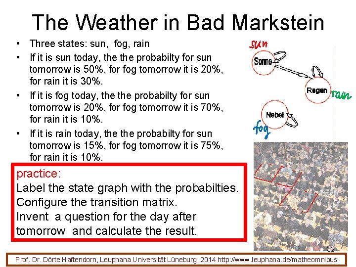 The Weather in Bad Markstein • Three states: sun, fog, rain • If it