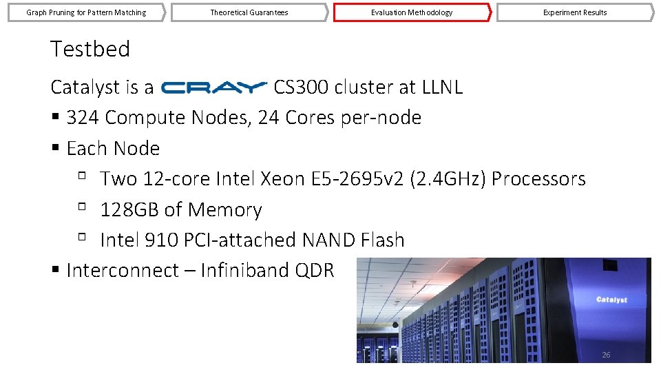 Graph Pruning for Pattern Matching Theoretical Guarantees Evaluation Methodology Experiment Results Testbed Catalyst is