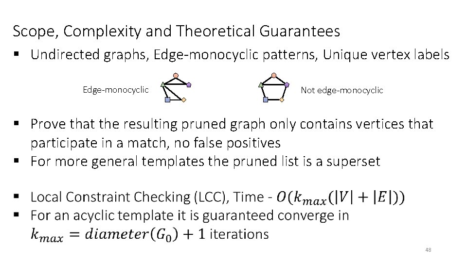 Scope, Complexity and Theoretical Guarantees § Undirected graphs, Edge-monocyclic patterns, Unique vertex labels Edge-monocyclic