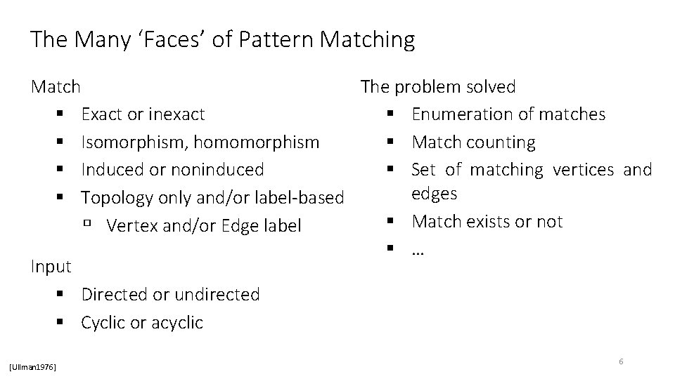 The Many ‘Faces’ of Pattern Matching Match The problem solved § Exact or inexact