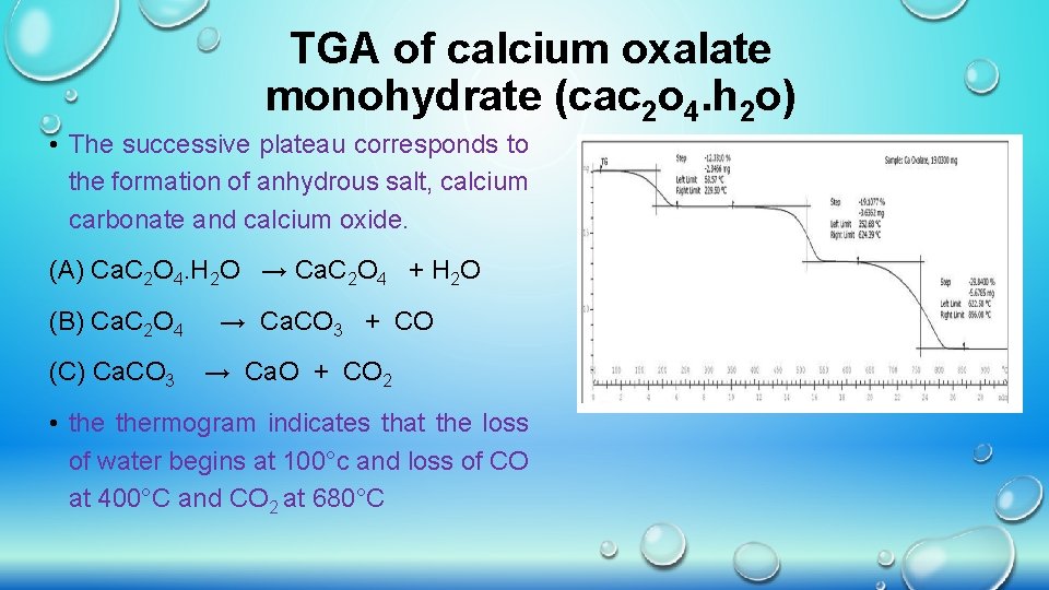 TGA of calcium oxalate monohydrate (cac 2 o 4. h 2 o) • The