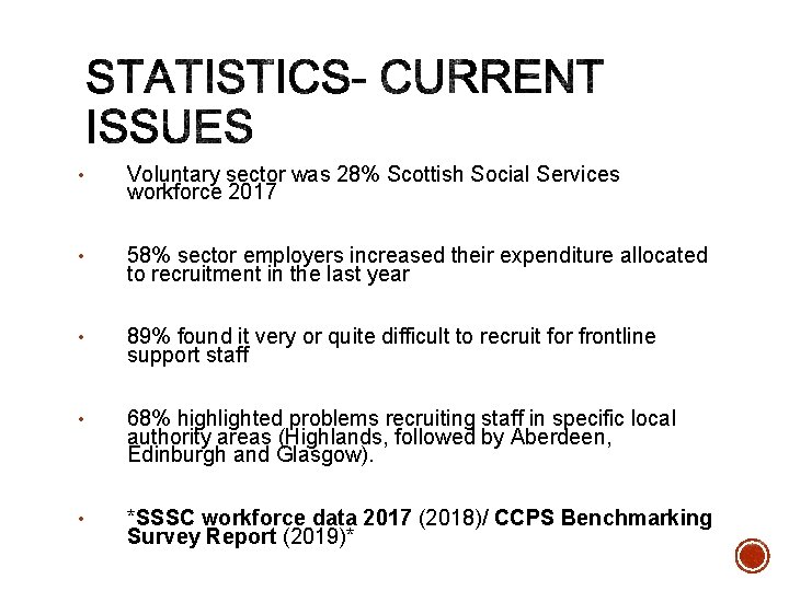  • Voluntary sector was 28% Scottish Social Services workforce 2017 • 58% sector