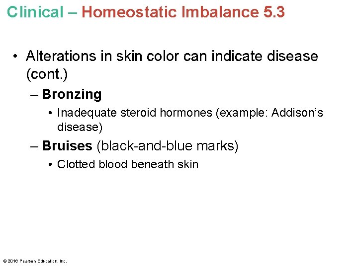 Clinical – Homeostatic Imbalance 5. 3 • Alterations in skin color can indicate disease