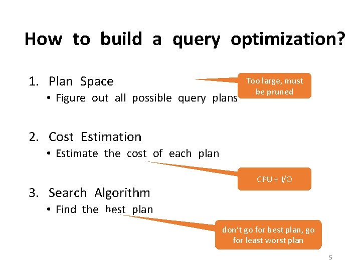 How to build a query optimization? 1. Plan Space • Figure out all possible