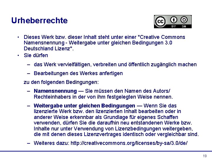 Urheberrechte • Dieses Werk bzw. dieser Inhalt steht unter einer "Creative Commons Namensnennung -