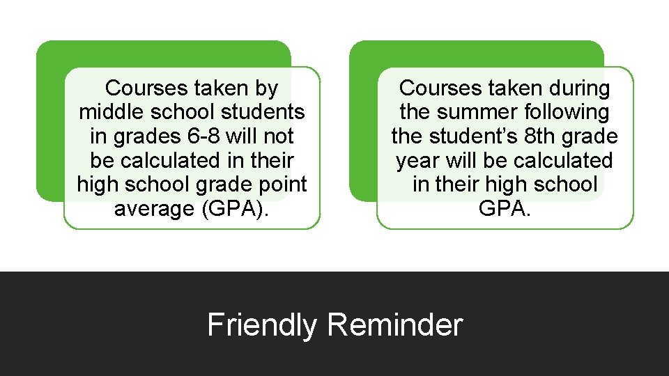 Courses taken by middle school students in grades 6 -8 will not be calculated