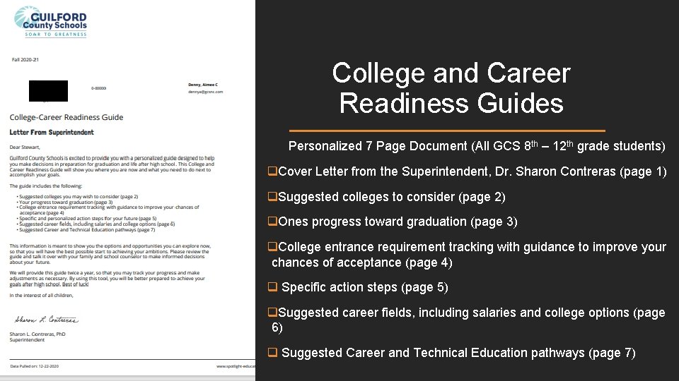 College and Career Readiness Guides Personalized 7 Page Document (All GCS 8 th –